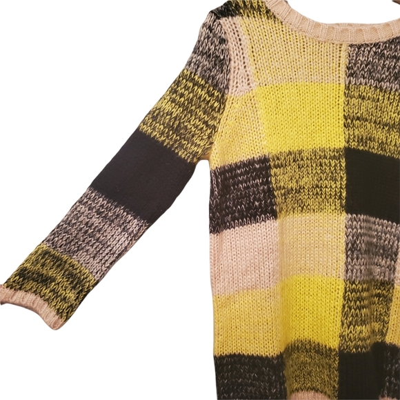 Women's Topshop Crew Neck Pullover Colorblock Sweater Sz US 4 Yellow Black Beige - Picture 4 of 12